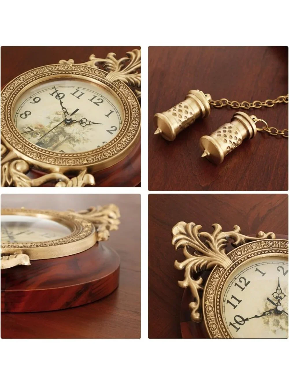 Home Brown Analog Quartz Swinging Pendulum Style Vintage Wood Indoor Wall Clock